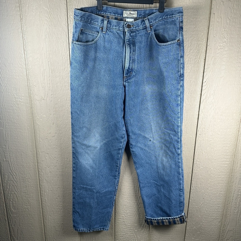 L.L. Bean Double L Natural Fit Flannel Lined Insulated Blue Jeans Mens Sz 38x32